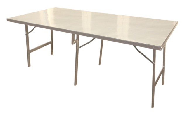 Koffer tafel 200 x 80 cm hoog met Aluminium Blad